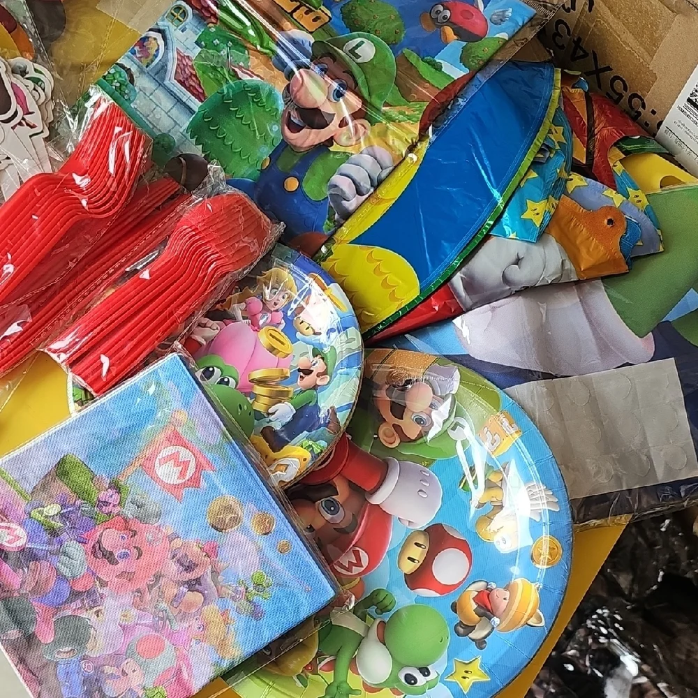 Nintendo Super Mario Brothers Colorful Party Set with Red and Blue Accents